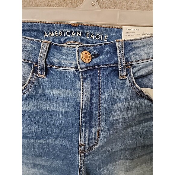 American Eagle Ripped Jegging Jeans Women 6 Short Blue Patched Super Stretch NEW - Picture 3 of 13